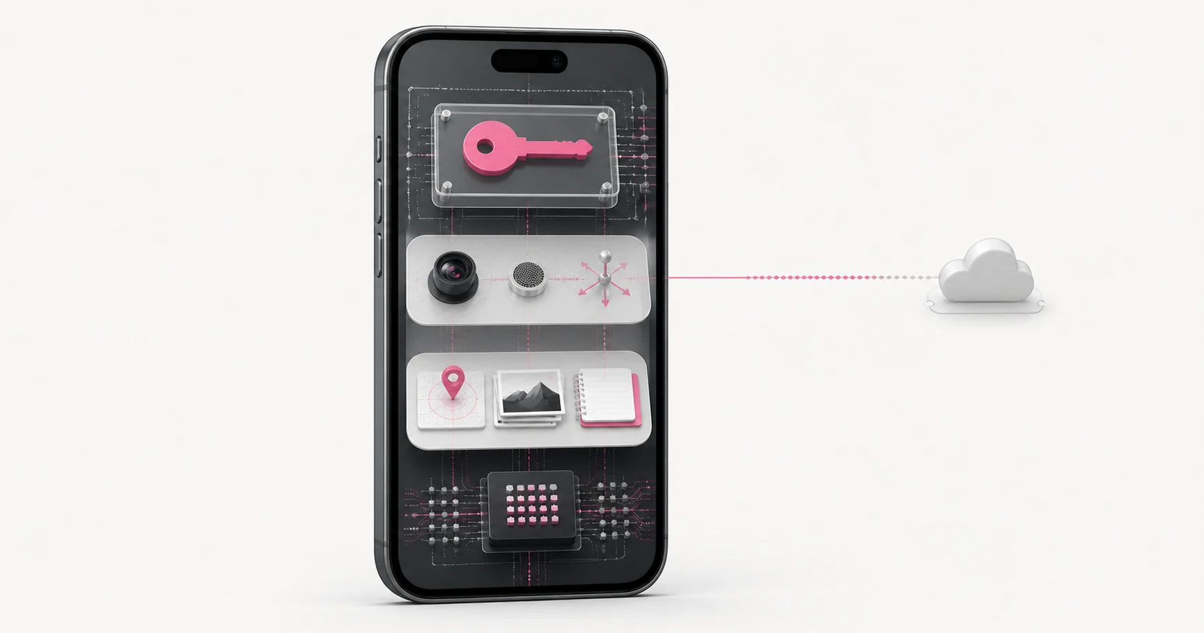 Upright smartphone containing layers for secure identity, sensors, personal context, and on-device machine learning, with a thin optional path to cloud reasoning.